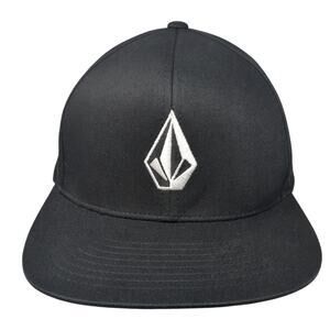 Volcom Stone Logo Snapback Hat Solid Black One Size Embroidered 6 Panel